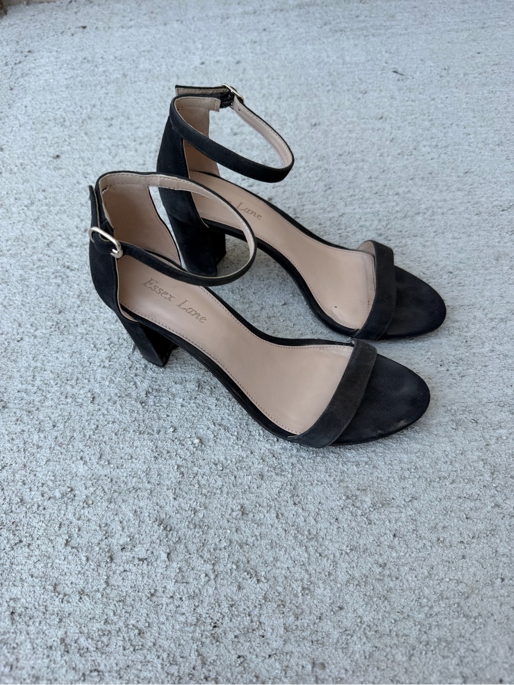 Essex Lane Black Suede Ankle-Strap Block Heels